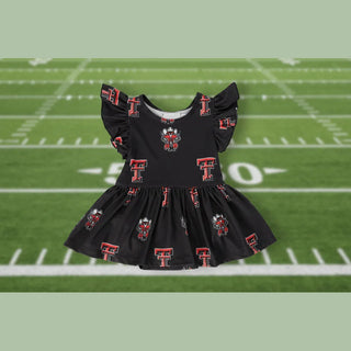 Mila & Rose Children’s Bodysuits Texas Tech Black Raider Red Flutter Twirl Bodysuit