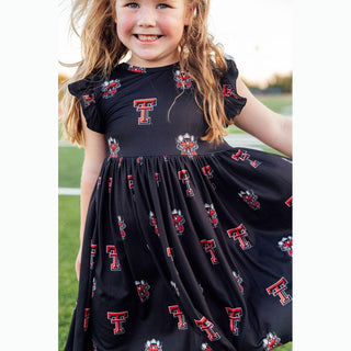 Mila & Rose Children’s Bodysuits Texas Tech Black Raider Red Flutter Twirl Dress