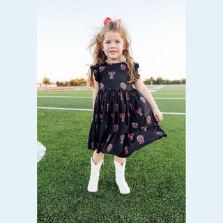 Mila & Rose Children’s Bodysuits Texas Tech Black Raider Red Flutter Twirl Dress