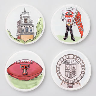 Set of four ceramic coasters with Texas Tech University-themed