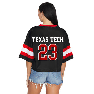 Black cropped Texas Tech football jersey number 23 with red and white stripe sleeves