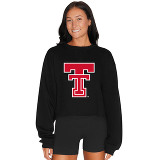 Women's black Texas Tech double-T logo cropped crewneck sweatshirt