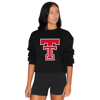 Women's black Texas Tech double-T logo cropped crewneck sweatshirt