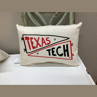 Texas Tech Red Raiders pennant pillow in off-white woven polyester with red and black graphic design