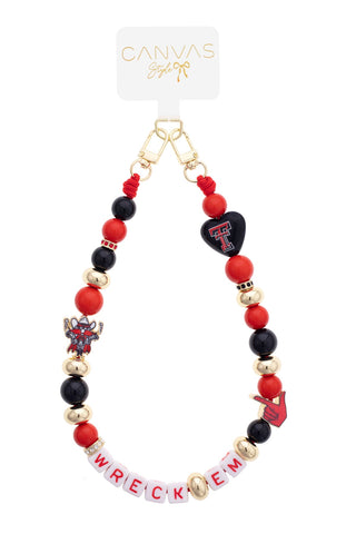 Texas Tech Red Raiders beaded wristlet with 'Wreck Em' letter beads and team charms by Canvas Style