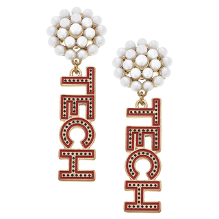 Canvas Women's Earrings Texas Tech Red Raiders Pearl Cluster Dotted Enamel Drop Earrings