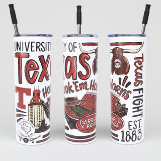 Three tumblers with Texas-themed designs