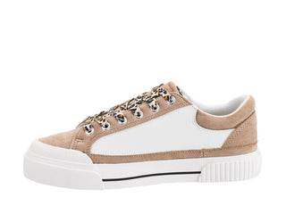 Corky sand beige and white low-top sneaker with leopard print laces