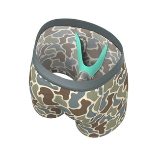 Shinesty Ball Hammock boxer briefs in grey duck camo pattern with teal internal pouch support system