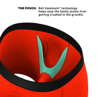 Close-up interior view of Shinesty Ball Hammock pouch underwear showing teal hammock support structure