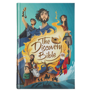 The Discovery Bible hardcover book with colorful illustrated biblical characters on teal cover