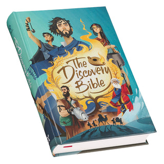The Discovery Bible hardcover book with colorful illustrated biblical characters on teal cover
