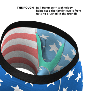Interior view of Shinesty American Flag Ball Hammock pouch underwear showing green hammock support structure