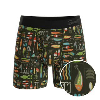 Shinesty Reel Nice Ball Hammock pouch underwear with fishing lure bait box print pattern