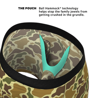 Shinesty Duck Camo Ball Hammock pouch underwear interior showing teal hammock support structure