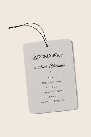 Aromatique The Smell of Christmas aroma card with fragrance notes on gray tag