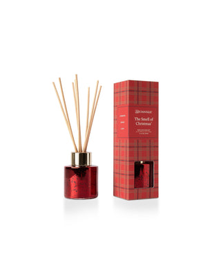 Aromatique The Smell of Christmas mini reed diffuser with red mercury glass bottle and packaging