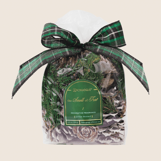 Aromatique The Smell of Tree decorative fragrance potpourri in clear bag with plaid bow