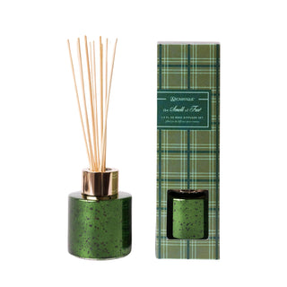 Aromatique The Smell of Tree mini reed diffuser in green mercury glass vessel with gold collar and packaging