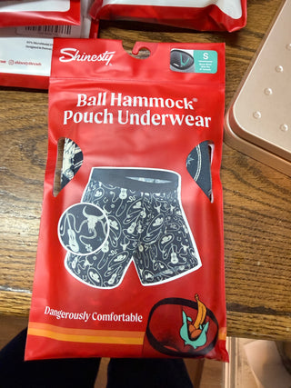 Shinesty black boxer briefs with western cowboy pattern, size small, red packaging