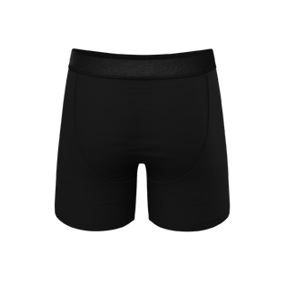 Shinesty black boxer brief underwear with elastic waistband, rear view on white background