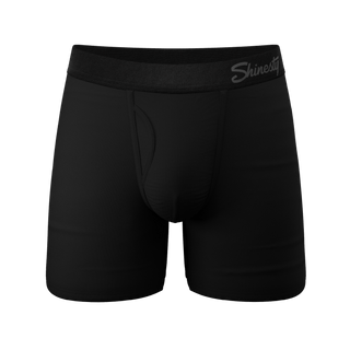 Shinesty black Ball Hammock pouch boxer briefs with fly and branded waistband