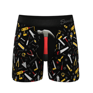Shinesty Tool Belt black boxer briefs with colorful hammer and tools pattern print