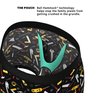 Shinesty Ball Hammock pouch underwear with tools pattern showing teal hammock support structure interior