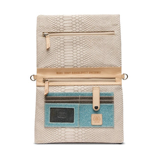 Beige textured pouch with card holder and motivational quote 