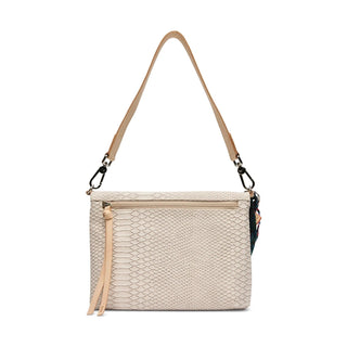 Beige textured handbag with a strap