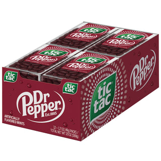 Tic Tac Dr Pepper flavored mints, 12-pack box, dark red packaging, 1.7oz each