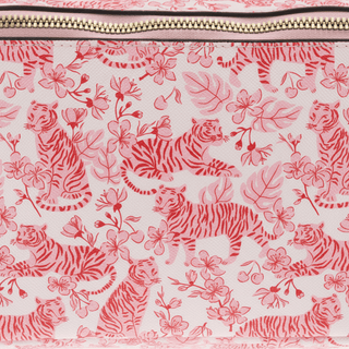 Tiger Jumbo Cosmetic Bag close-up showing tiger pattern and fabric texture
