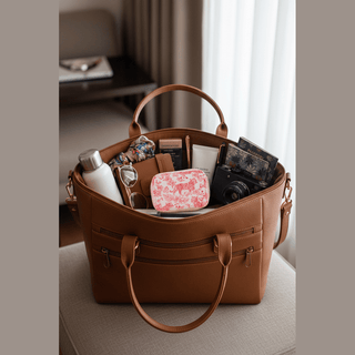 Tiger Travel Pill Case in purse or travel bag with essentials