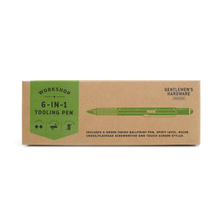 Gentlemen's Hardware Workshop 6-in-1 Tooling Pen in olive green finish, boxed packaging