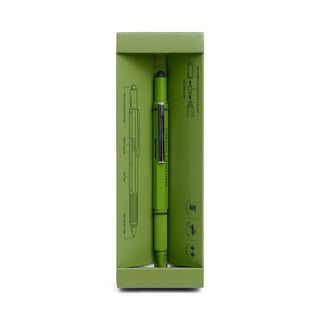 Gentlemen's Hardware olive green multi-tool pen displayed in its matching green gift box packaging
