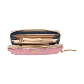 Pink wallet with a gold zipper 