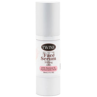 Twine 500mg CBD Face Serum bottle with Retinol Hyaluronic Acid pink banner label