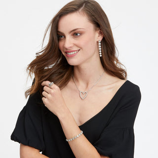 Model wearing Brighton Twinkle Link Bracelet in silver with crystal stones on wrist