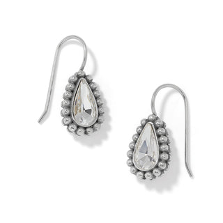 Brighton Twinkle Luxe silver drop earrings with crystal teardrop stones and beaded halo frames