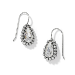 Brighton Twinkle Luxe silver drop earrings with clear crystal teardrop and beaded halo surround