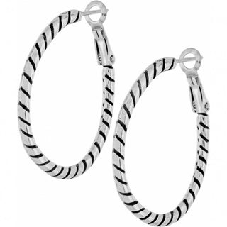 Brighton silver twist oval hoop charm earrings with rope-like textured design