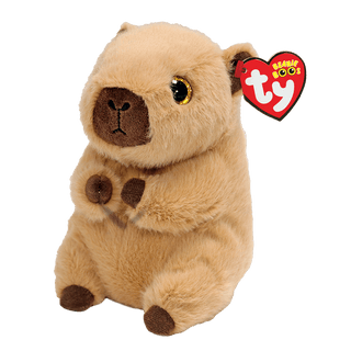 Tan capybara Beanie Boo with gold glitter eye and crossed arms pose
