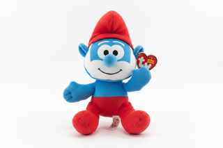 Ty Beanie Baby Papa Smurf plush toy with red hat and outfit, blue face