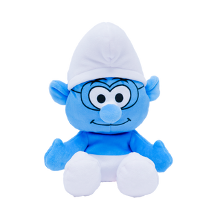 Ty Beanie Baby small blue Smurf plush toy with white hat, sitting
