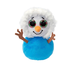 Ty Beanie Baby snowman plush with blue body, carrot nose, and glitter eyes