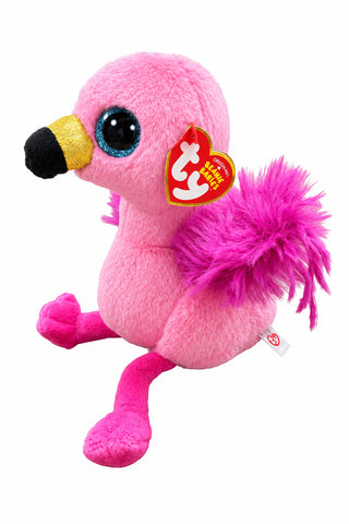 Ty Beanie Boo pink flamingo plush with glitter eyes and magenta feather tail