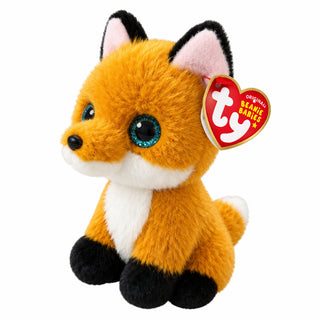 Ty Beanie Baby small orange fox plush with glittery teal eyes and heart tag