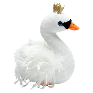 Ty Beanie Baby white swan plush with gold glitter crown and orange beak
