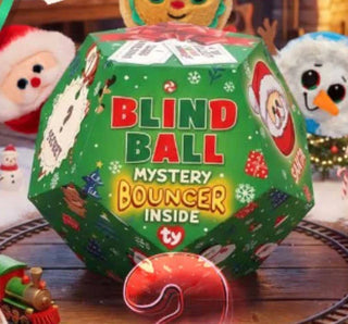 Ty Blind Ball green holiday dodecagon box with Mystery Bouncer Inside label