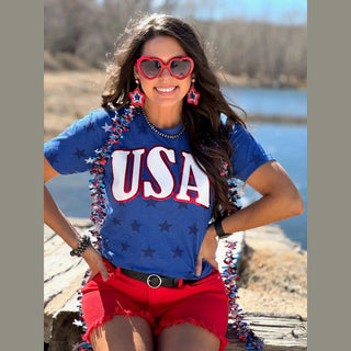 Texas True Threads Women's Tops USA Foil Puff Shirt
